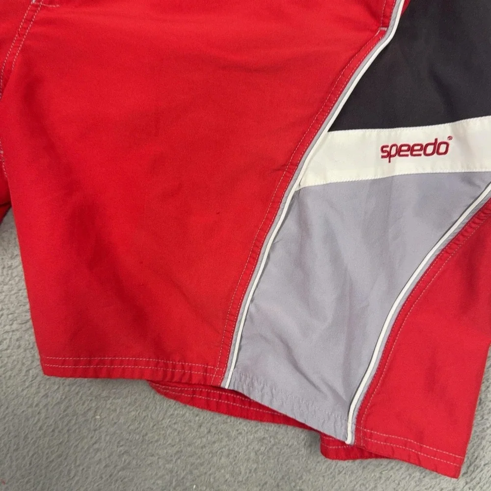 Speedo Swim Trunks Mens 42 Red Colorblock Waterproof Pocket Mesh Lined Shorts 3X